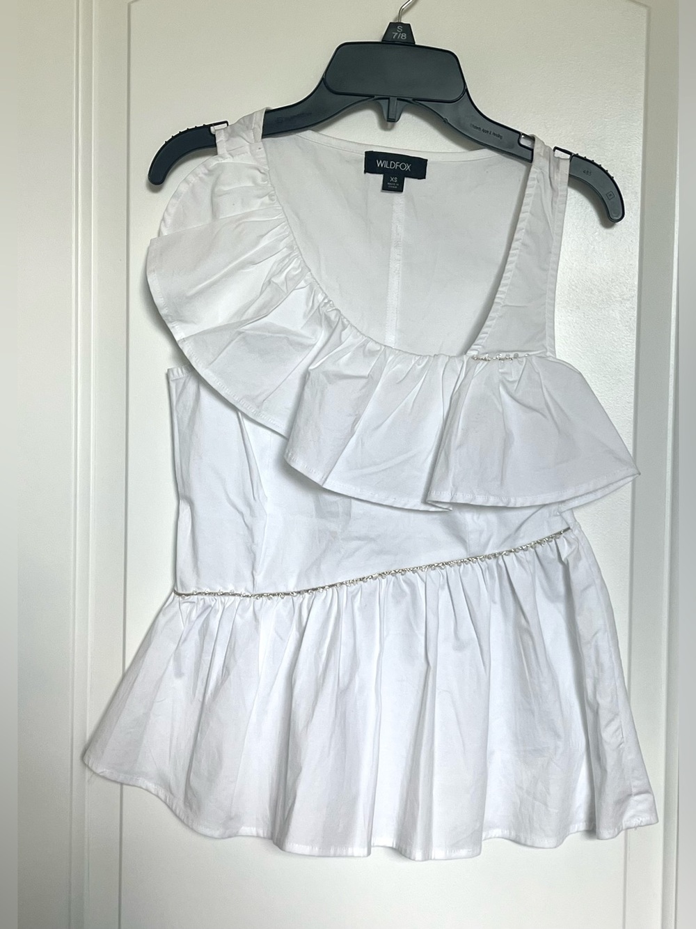 Wildfox White Ruffled Peplum Top with Beaded Trim Size XS MSRP $138